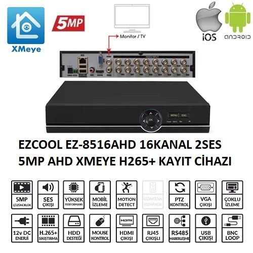 EZCOOL EZ-8516AHD 16 KANAL 5 MP 1HDD XMEYE KAYIT CİHAZI